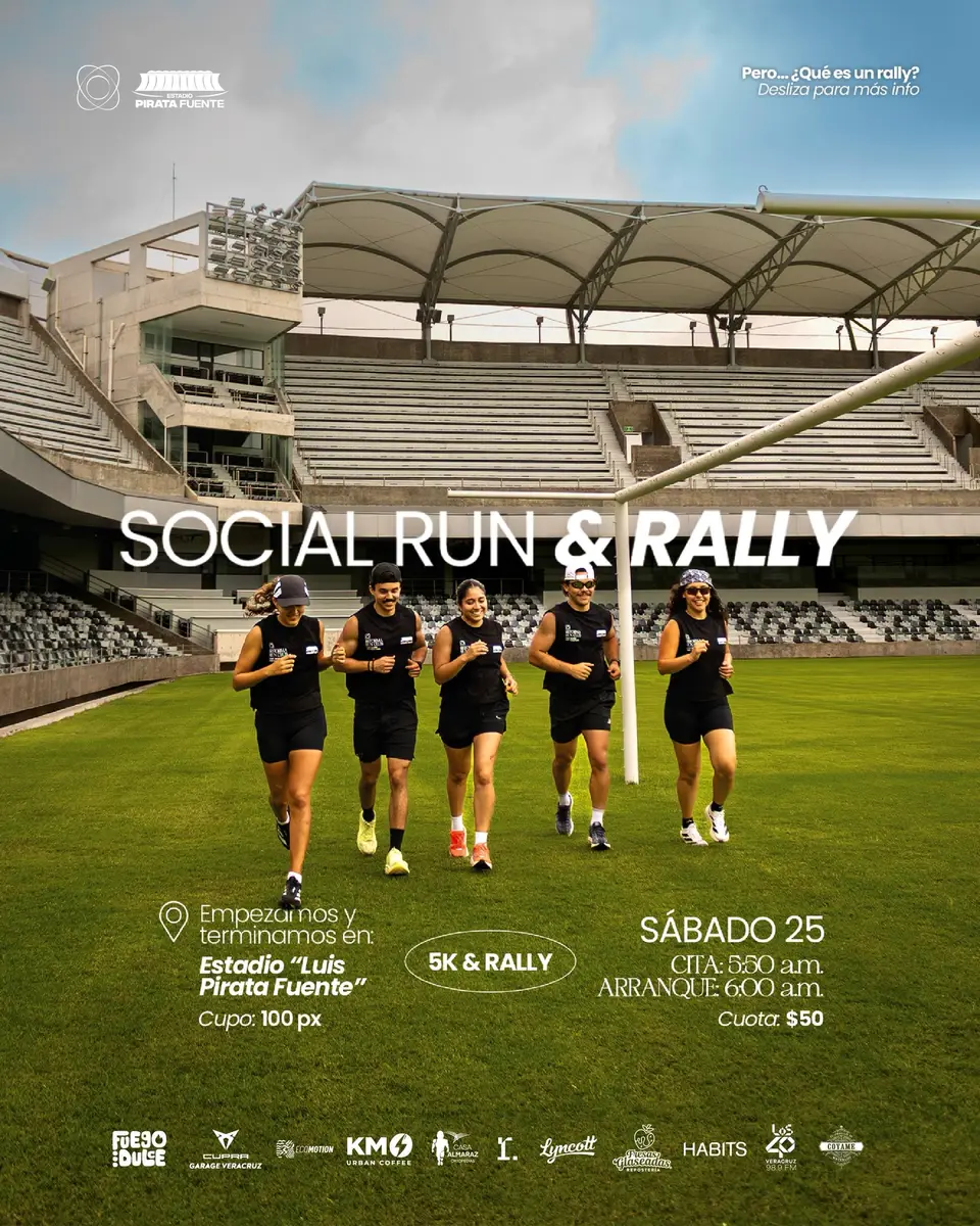 Cartel del evento «Social Run &… ¿Rally?» con @luispiratafuenteoficial, publicado el 19 de abril de 2026.