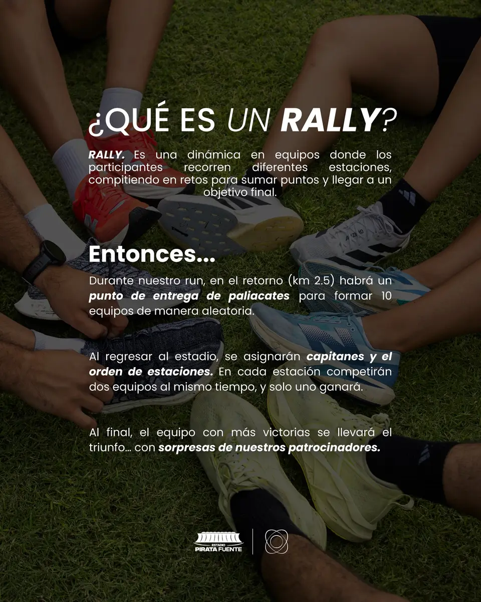 Cartel que explica qué es un rally: equipos que recorren estaciones acumulando puntos, con la mecánica de formación por paliacates.